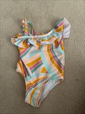 wonder nation Girls Pastel Multi-Color Stripe One-Piece Swimsuit